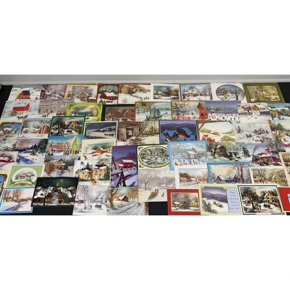 Vintage Christmas Cards Fronts ONLY Houses Barns More Scrapbooking Crafts 50+